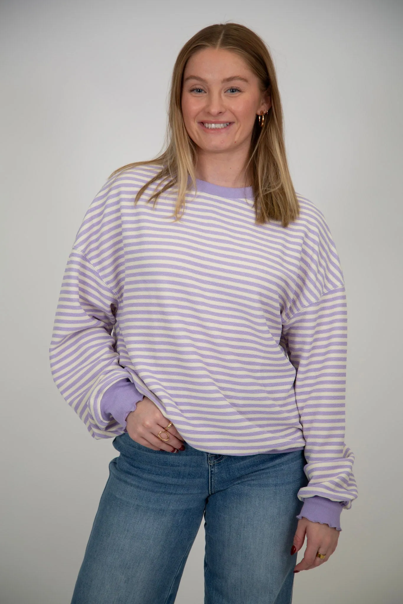Striped Drop Shoulder Top | Purple