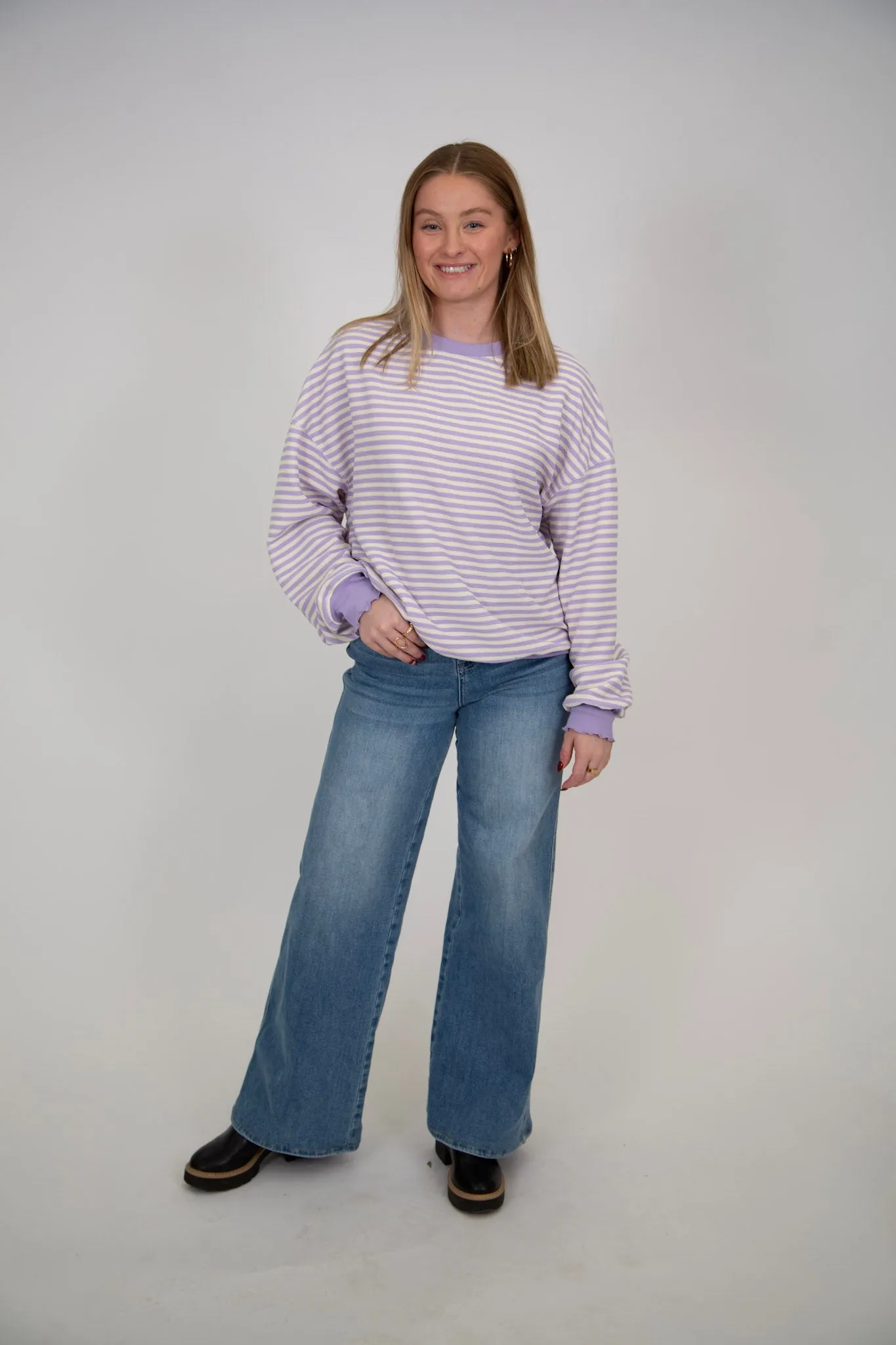 Striped Drop Shoulder Top | Purple