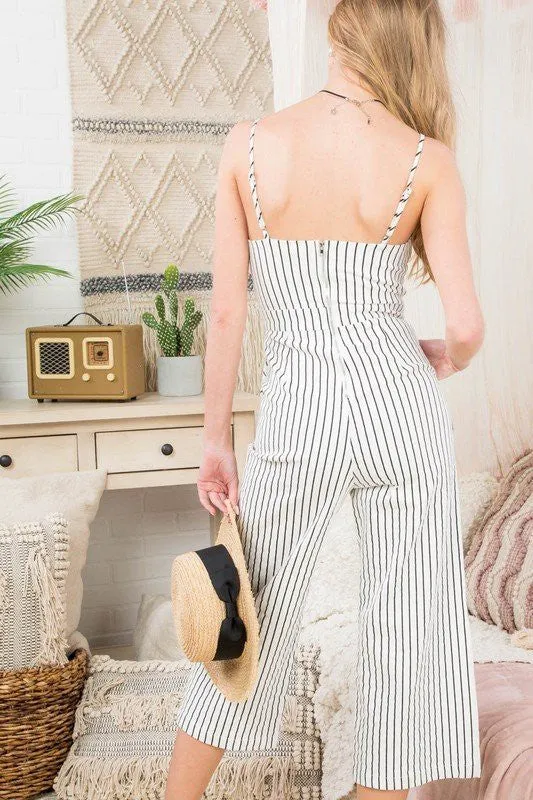 Striped Front-Tie Jumpsuit