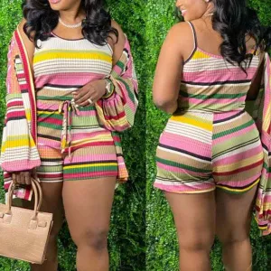 Striped Sleeveless 2PCS Top & Shorts Set