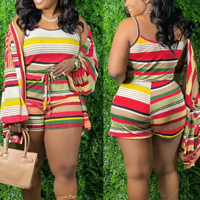 Striped Sleeveless 2PCS Top & Shorts Set