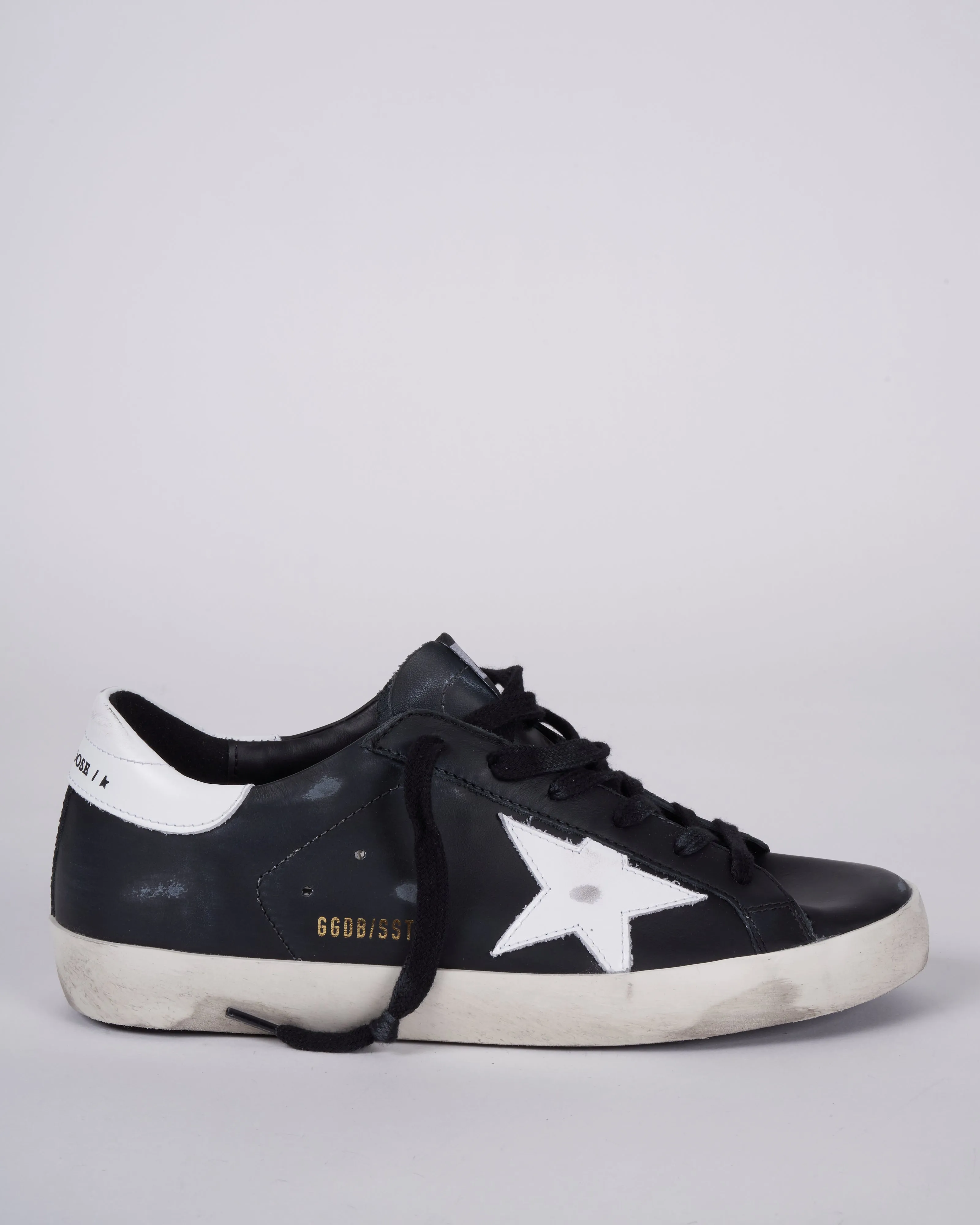 super-star leather upper shiny leather star and heel - black/white