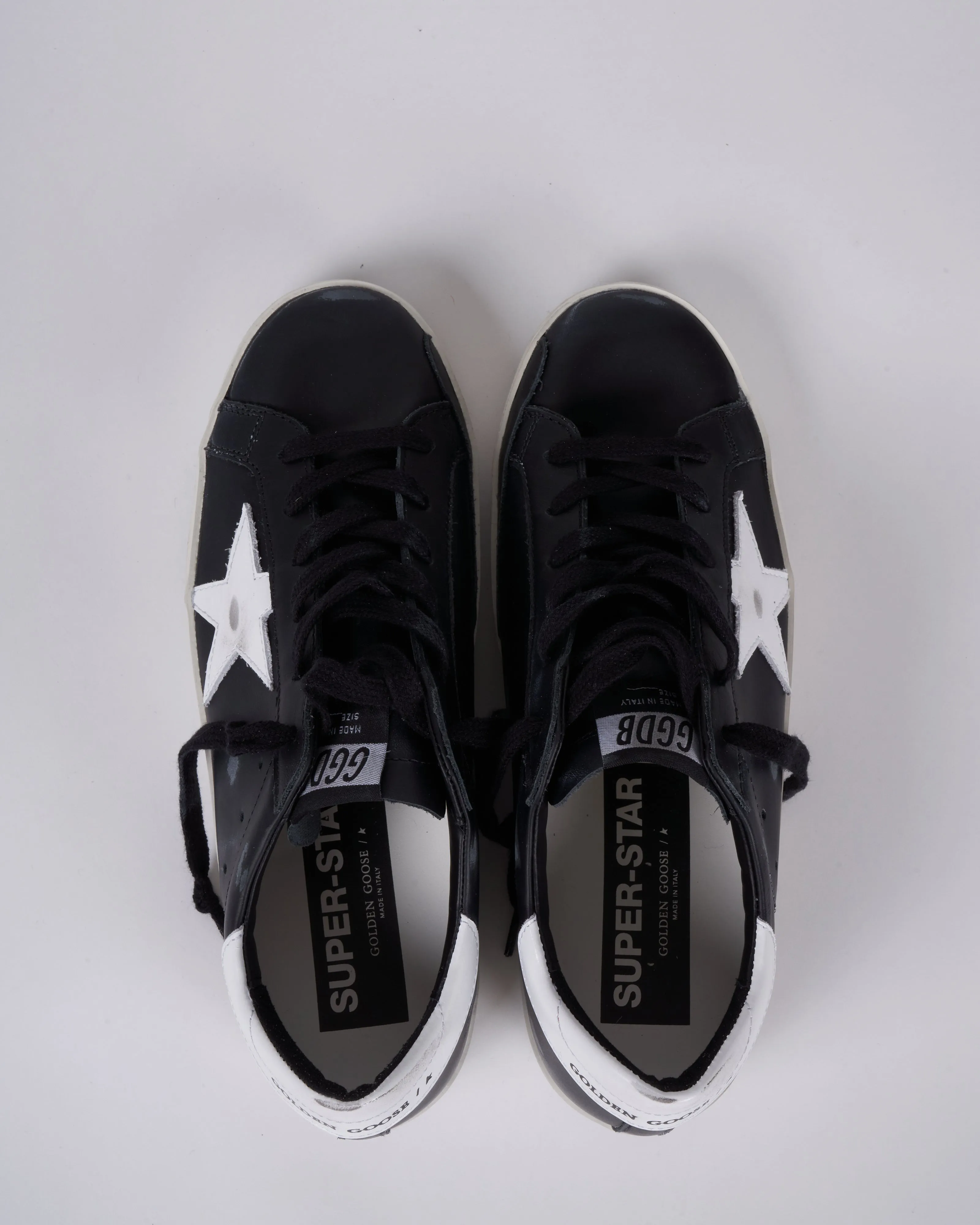 super-star leather upper shiny leather star and heel - black/white
