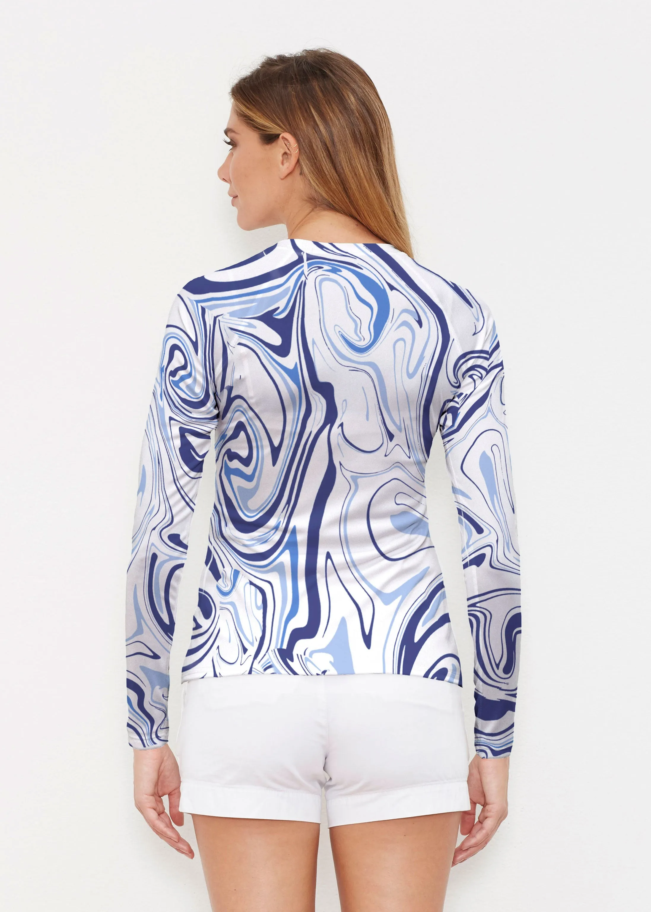 Swirly Blue (8076) ~ Long Sleeve Rash Guard