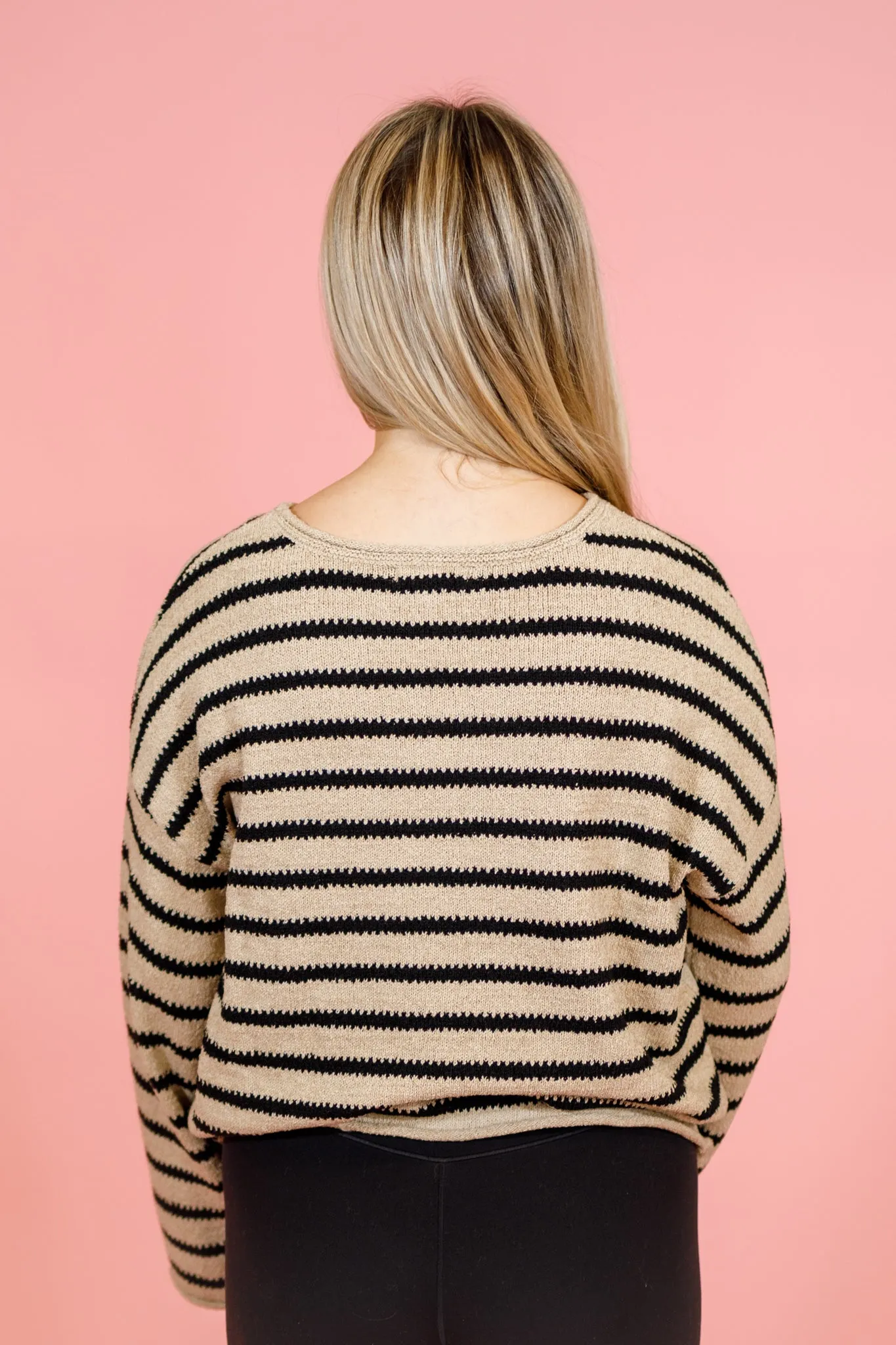 Taupe Striped Stitched Sweater