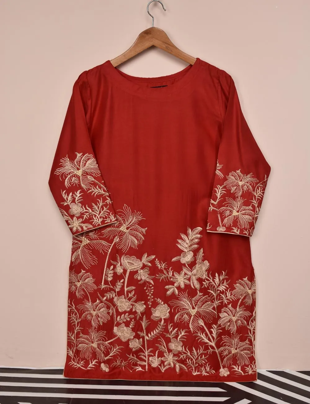 Tehwaar Winter Linen Embroidered Stitched Kurti - Aurora (TW-08B-Red)