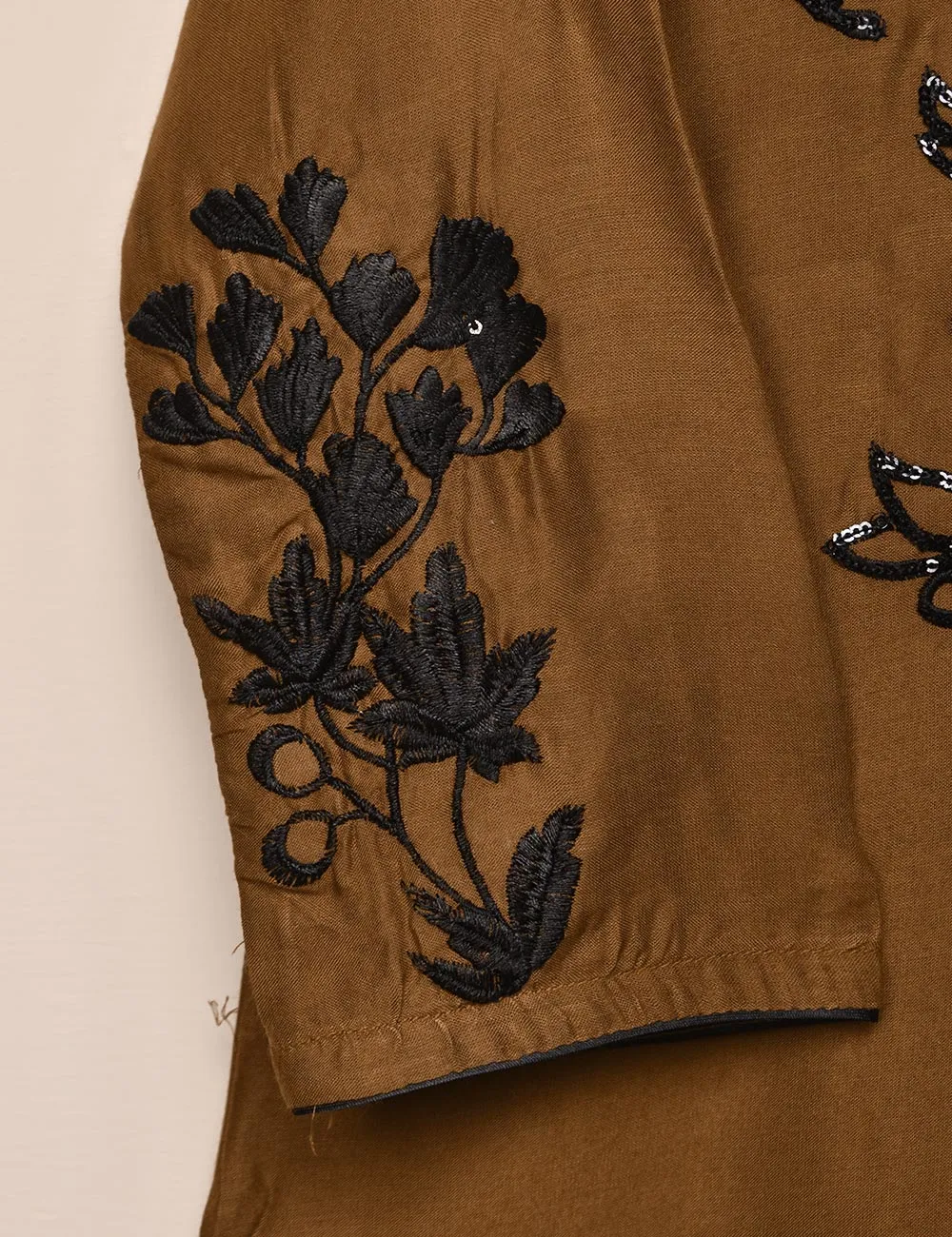 Tehwaar Winter Linen Embroidered Stitched Kurti - Mahogany (TW-06A-Brown)