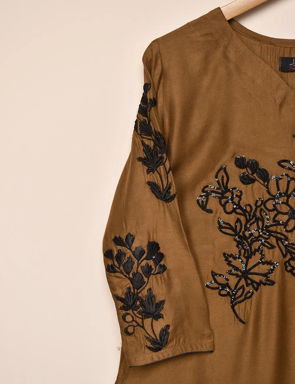 Tehwaar Winter Linen Embroidered Stitched Kurti - Mahogany (TW-06A-Brown)