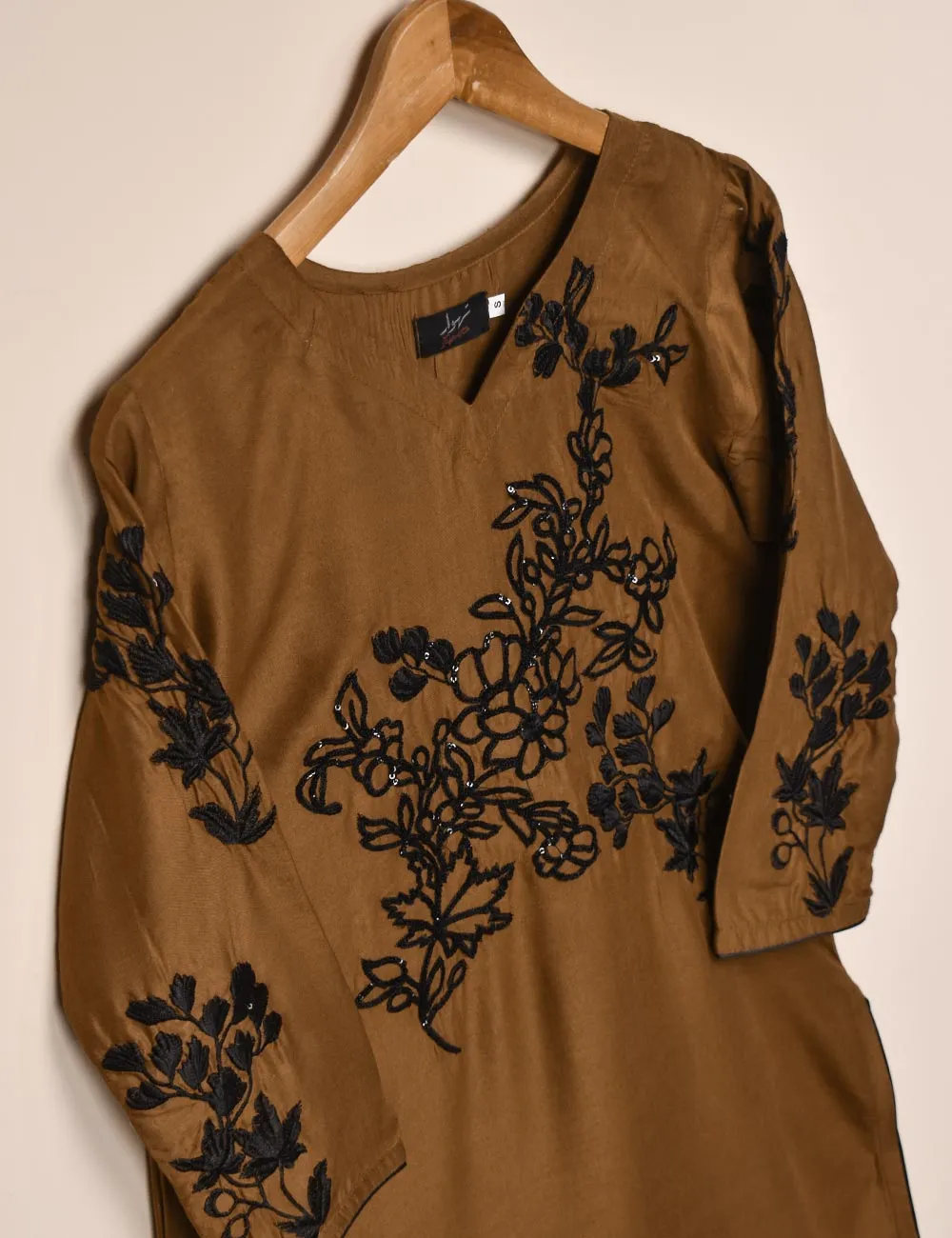 Tehwaar Winter Linen Embroidered Stitched Kurti - Mahogany (TW-06A-Brown)