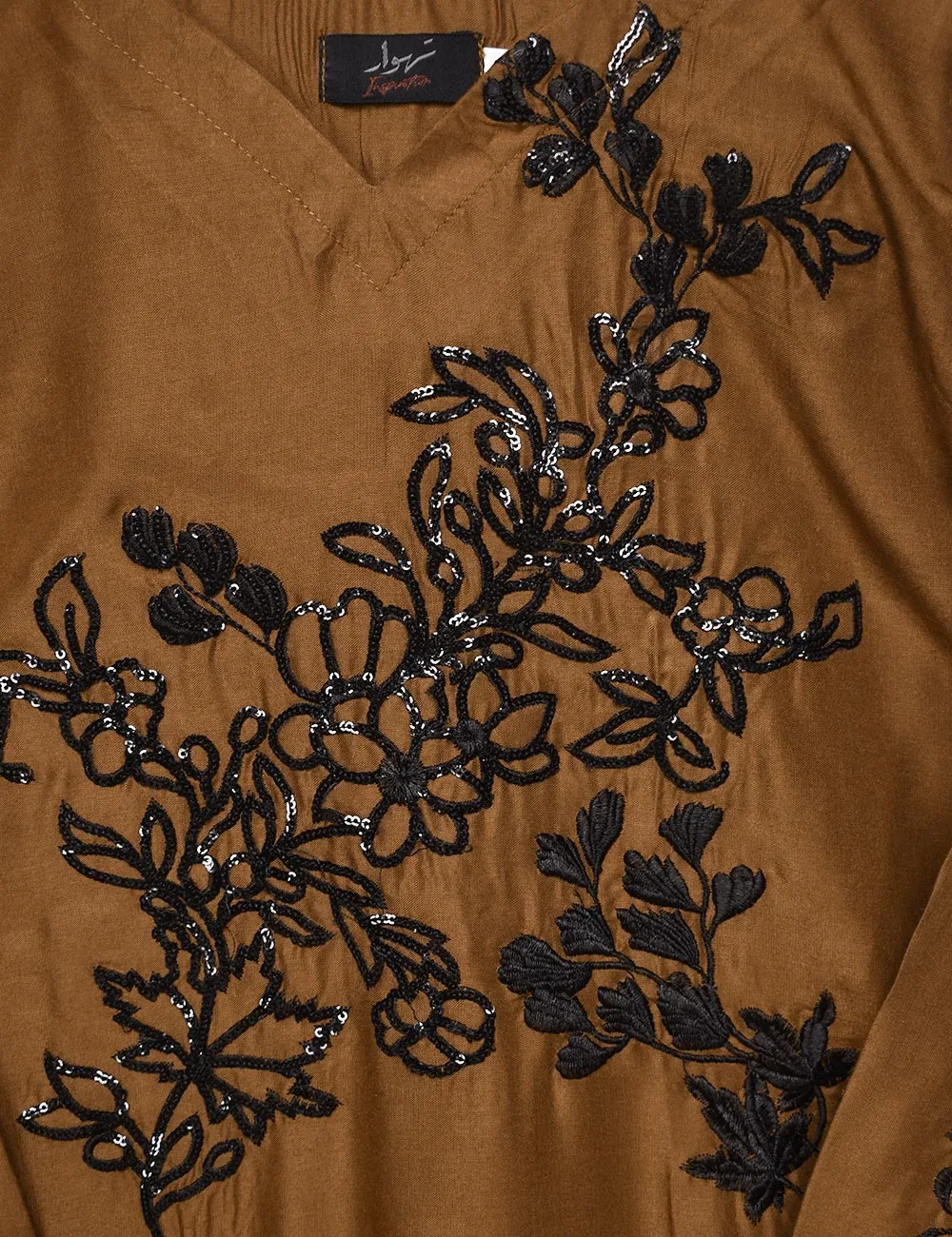 Tehwaar Winter Linen Embroidered Stitched Kurti - Mahogany (TW-06A-Brown)
