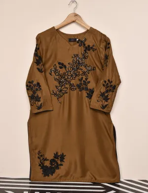 Tehwaar Winter Linen Embroidered Stitched Kurti - Mahogany (TW-06A-Brown)