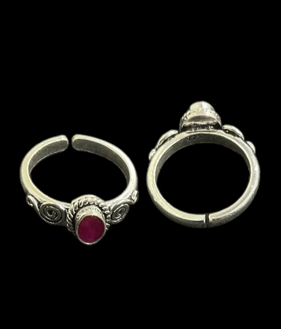 The Anya Silver Gemstone Toe-Rings (Red)