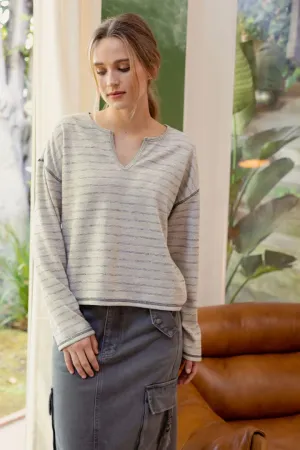 The Lulu Split Neck Striped Top