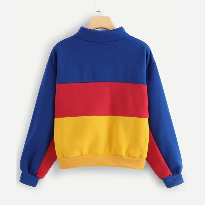 Three Tone Stand Collar Sweatshirt