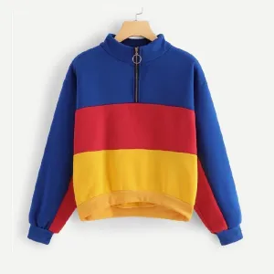 Three Tone Stand Collar Sweatshirt