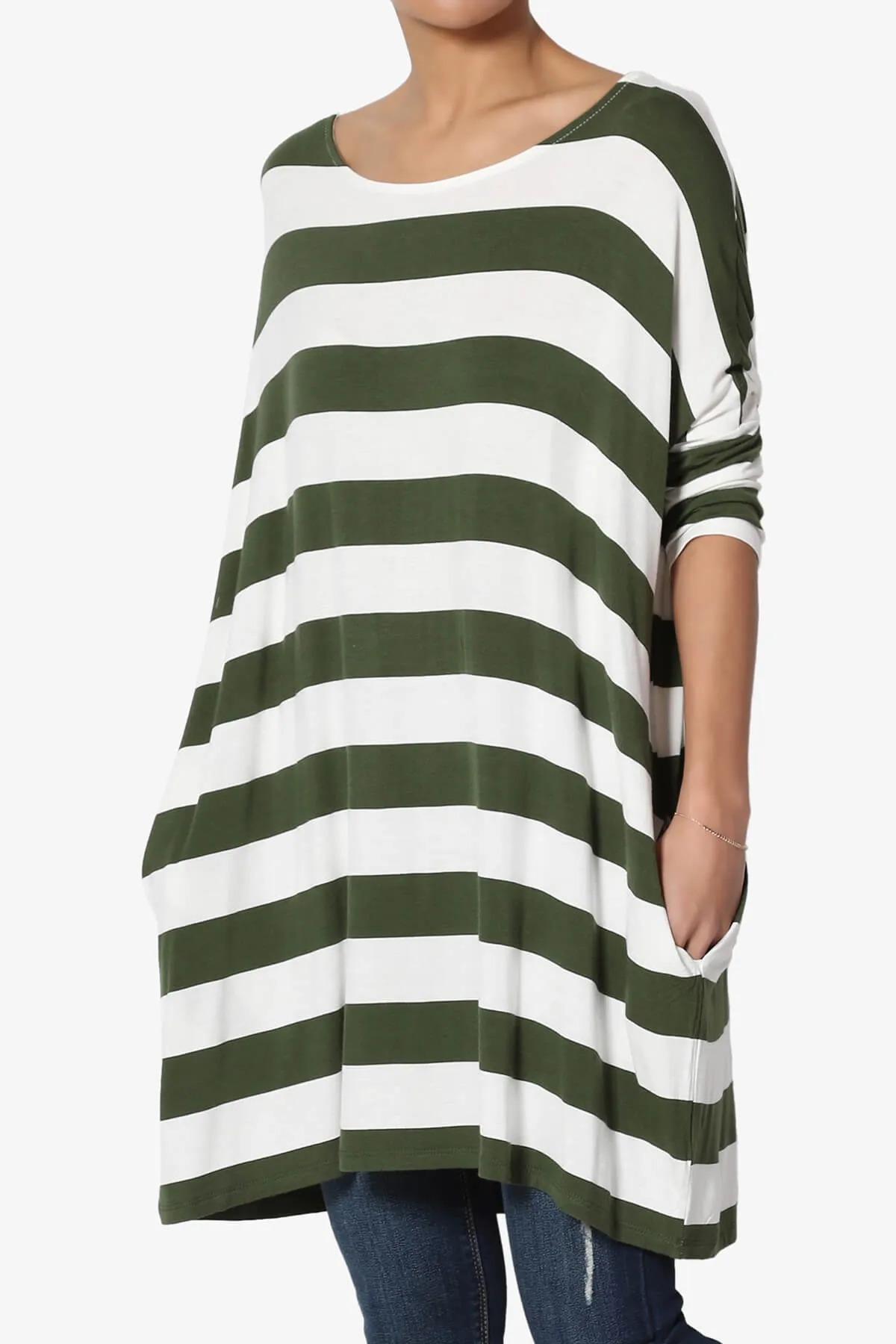 Timp Stripe Drop Shoulder Tunic Top PLUS
