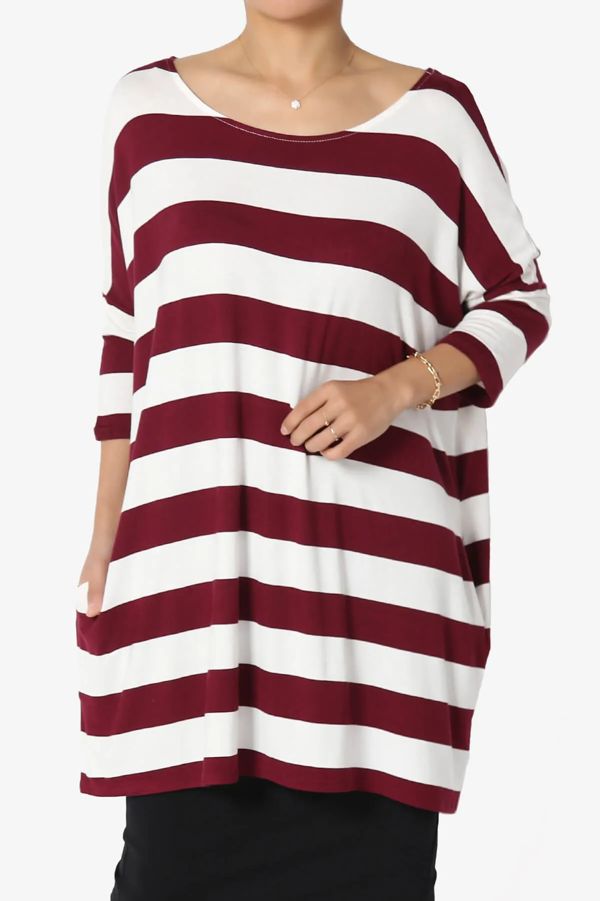 Timp Stripe Drop Shoulder Tunic Top PLUS