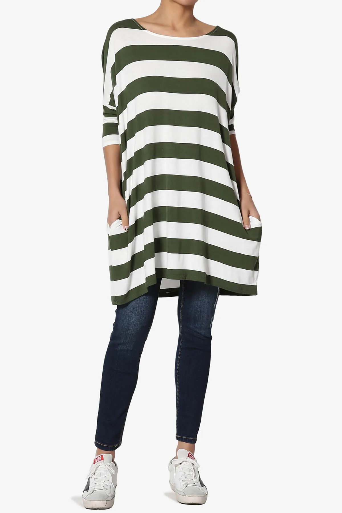 Timp Stripe Drop Shoulder Tunic Top PLUS