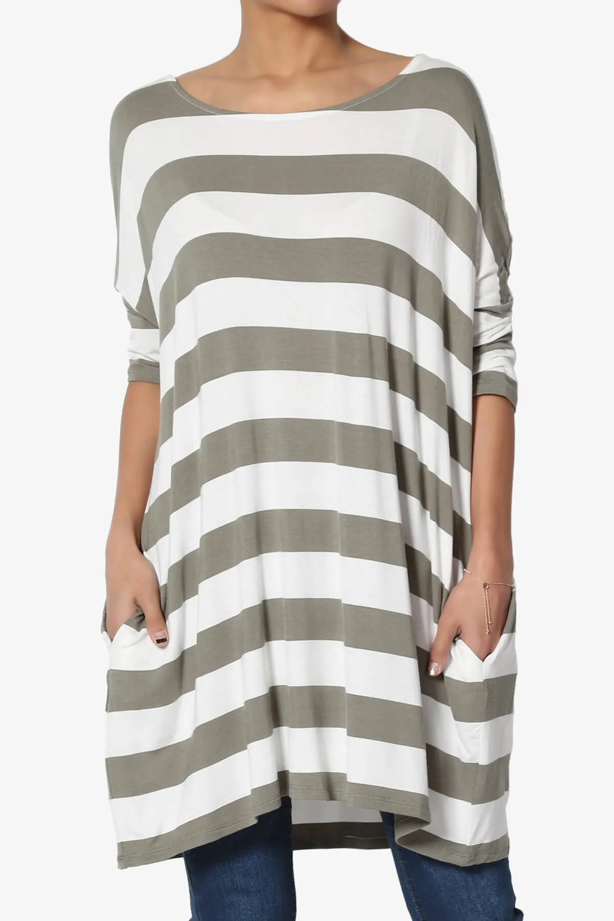 Timp Stripe Drop Shoulder Tunic Top PLUS