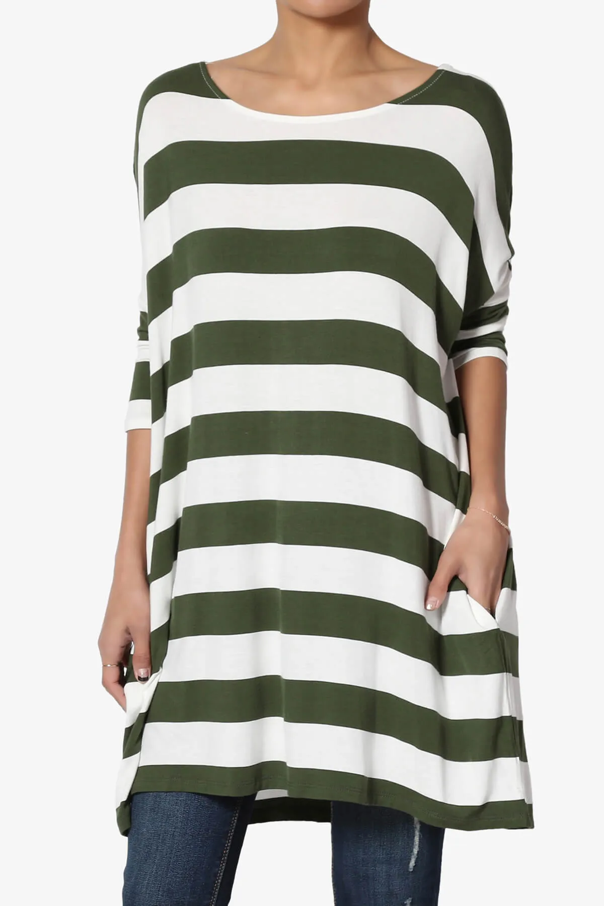 Timp Stripe Drop Shoulder Tunic Top PLUS