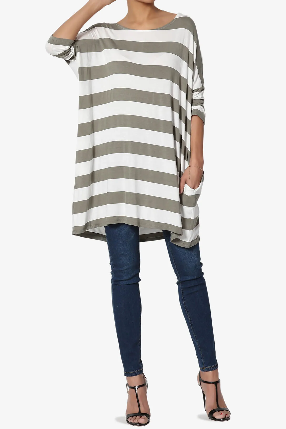 Timp Stripe Drop Shoulder Tunic Top PLUS