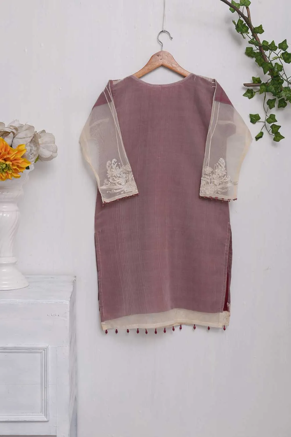 TS-135B-Maroon - Echoing Charm - Organza Embroidered Kurti