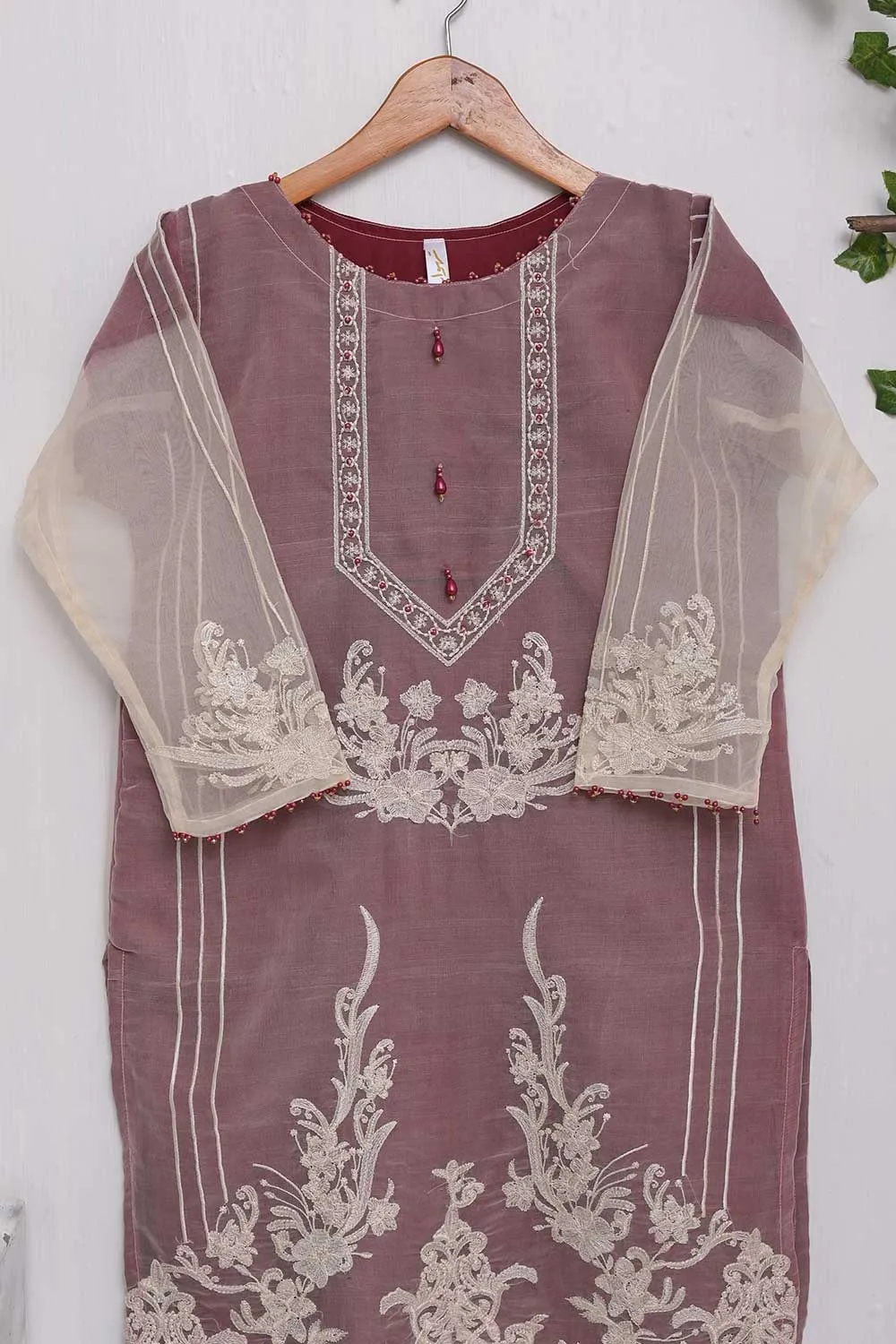 TS-135B-Maroon - Echoing Charm - Organza Embroidered Kurti