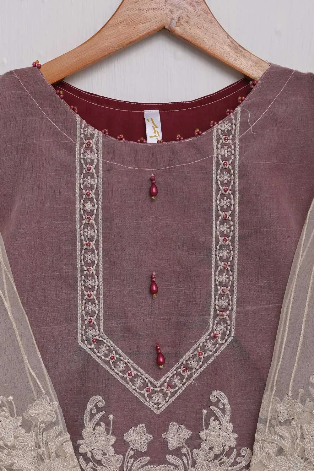 TS-135B-Maroon - Echoing Charm - Organza Embroidered Kurti