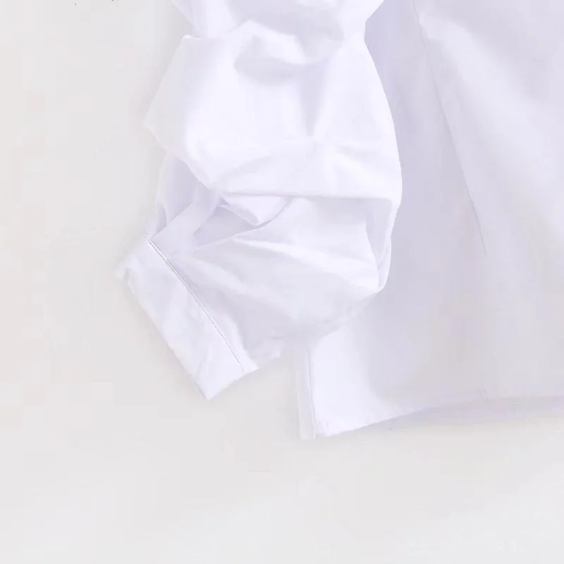 Turn-Down Collar and Gathered Sleeve Shirt