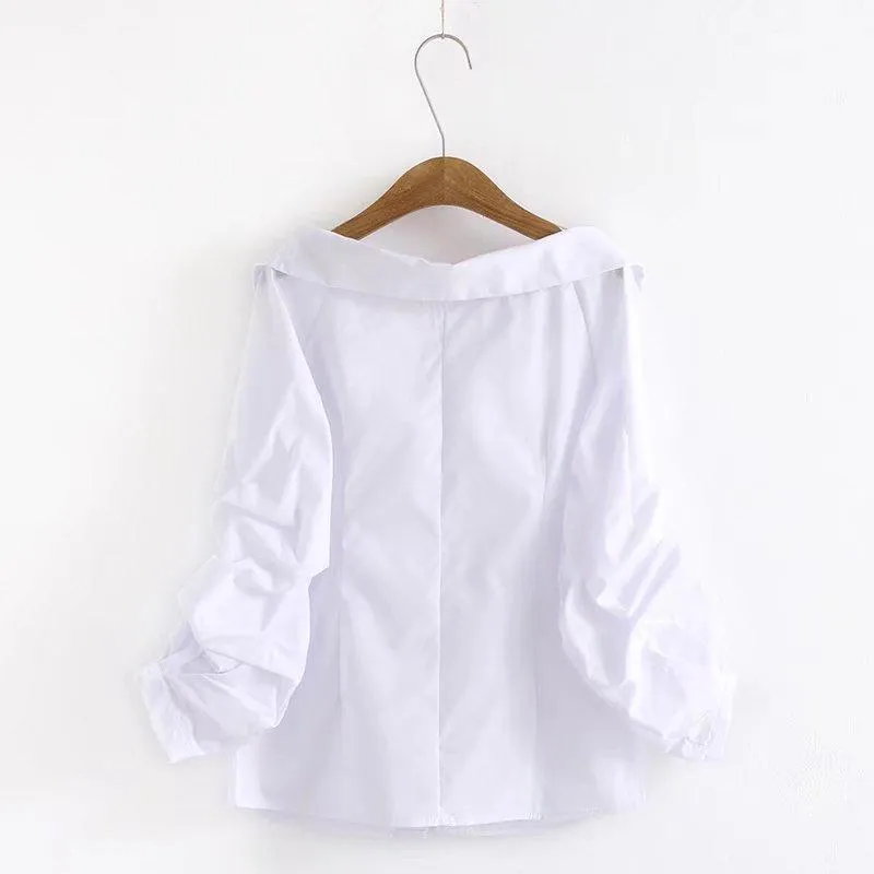 Turn-Down Collar and Gathered Sleeve Shirt