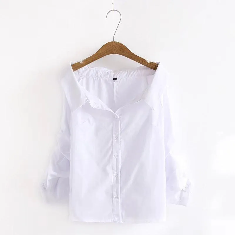 Turn-Down Collar and Gathered Sleeve Shirt