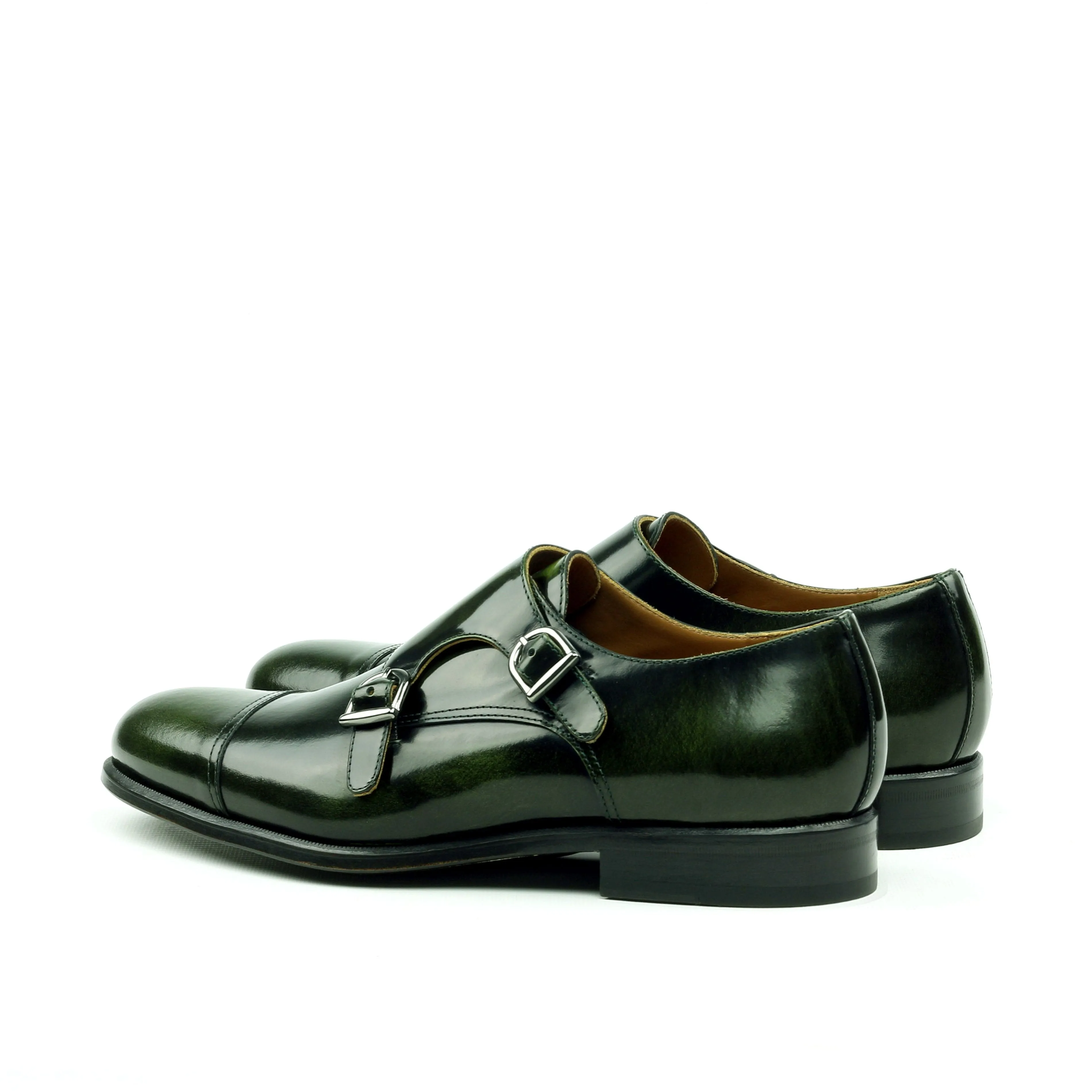 Unique Handcrafted Green Polished Calf Double Strap Monkstrap
