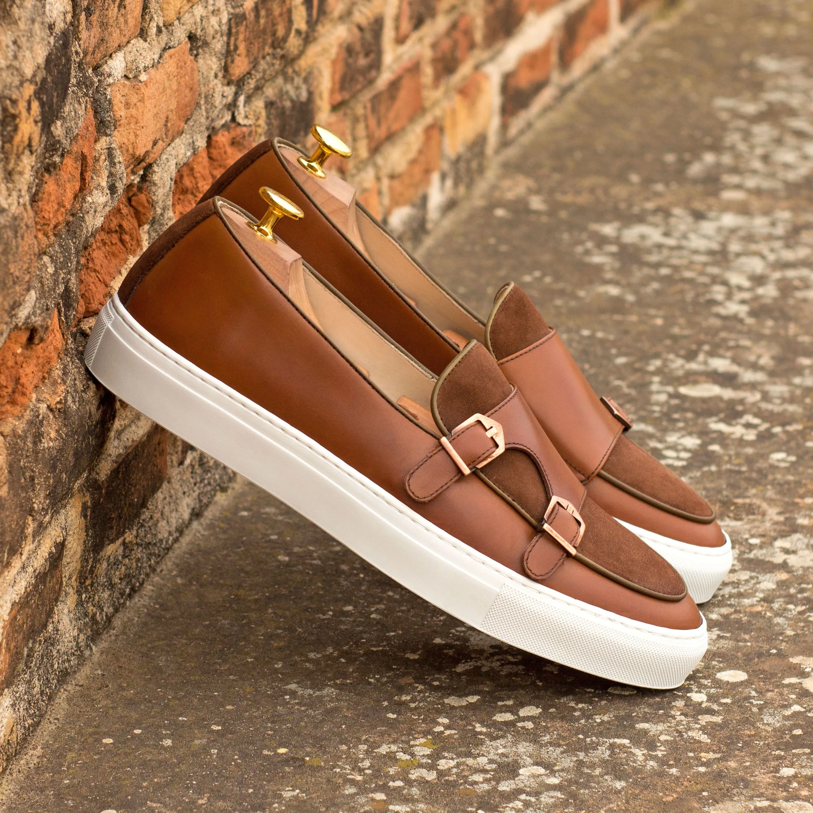Unique Handcrafted Monk Sneaker   Med Brown Lux Suede