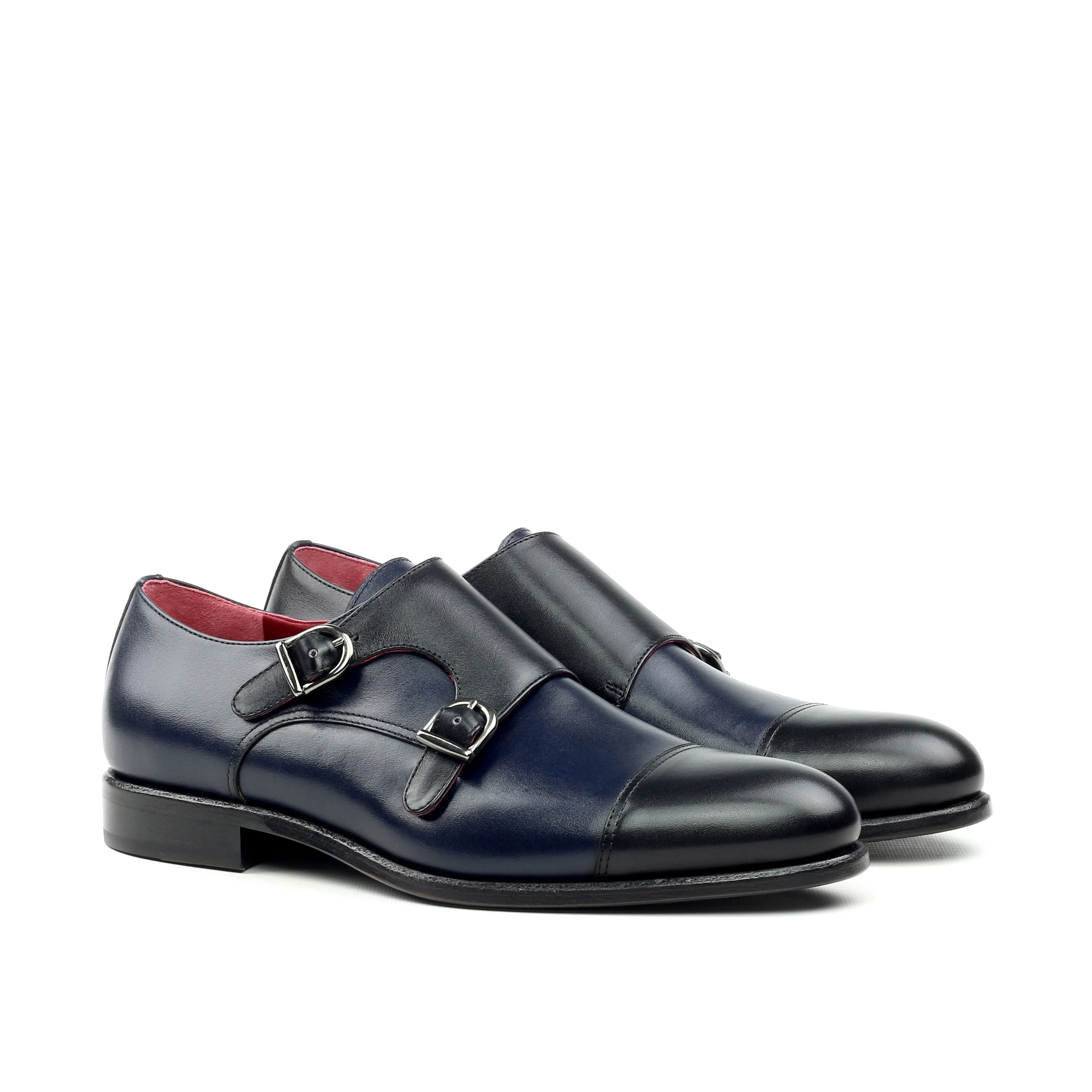 Unique Handcrafted Navy Blue Double Strap Monkstrap w/ Cap Toe