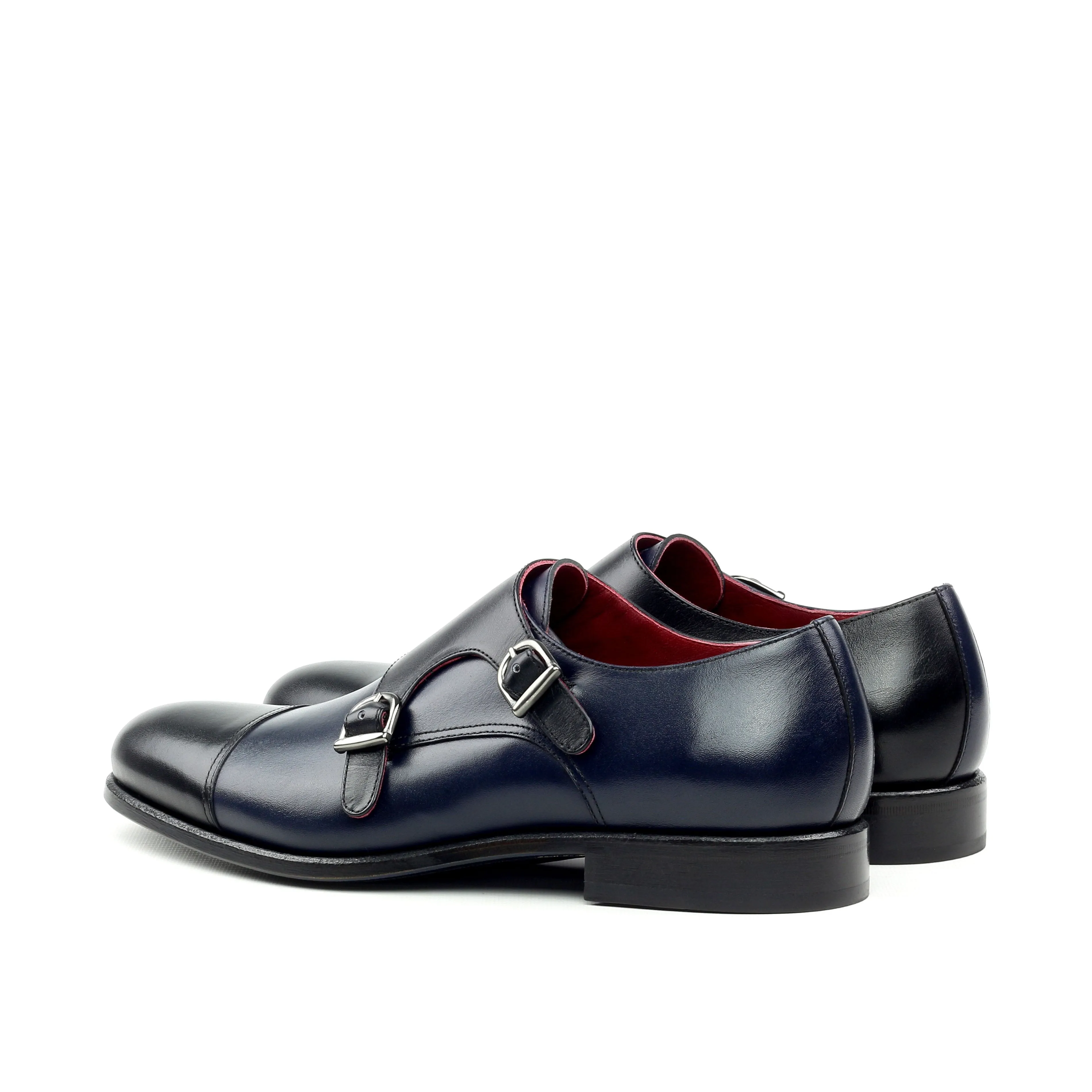 Unique Handcrafted Navy Blue Double Strap Monkstrap w/ Cap Toe