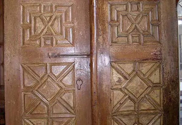 Very Tall Spanish Style Paneled Painted Pine Double Door Entry