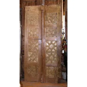 Very Tall Spanish Style Paneled Painted Pine Double Door Entry
