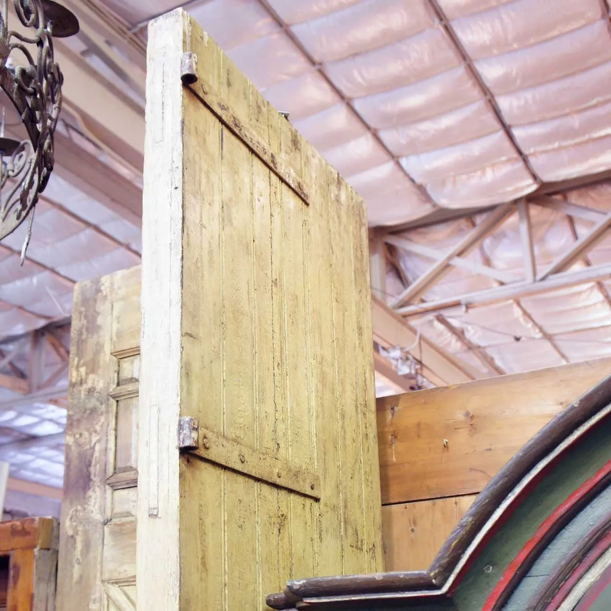 Very Tall Spanish Style Paneled Painted Pine Double Door Entry