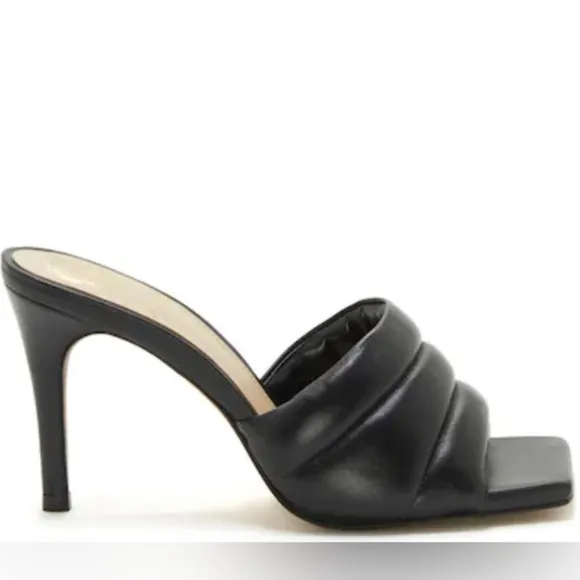 Vince Camuto Black Square Toe Leather Stiletto Heels 8.5 NIB
