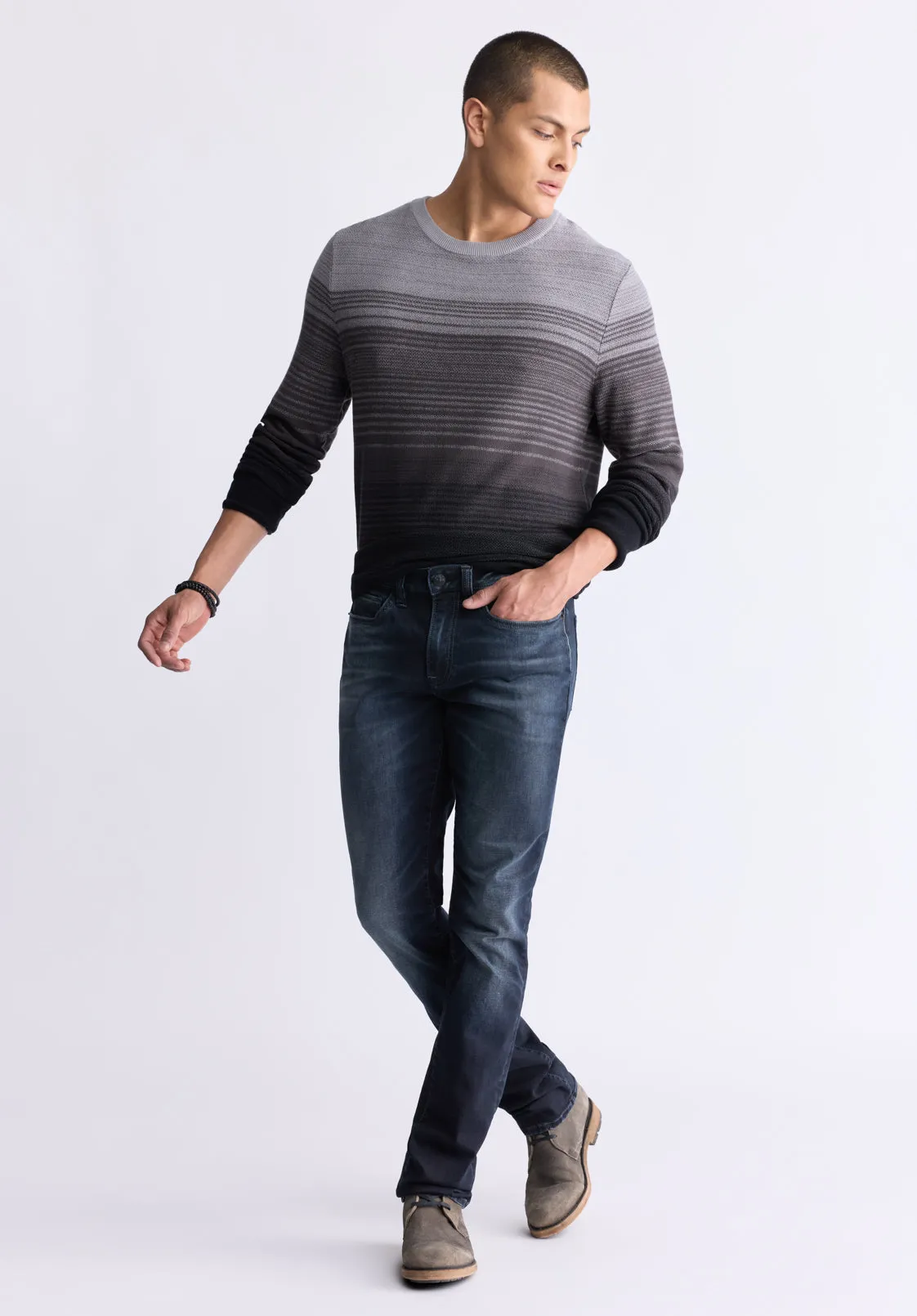 Waldy Men's Gradient Striped Knit Pullover, Charcoal - BM24419