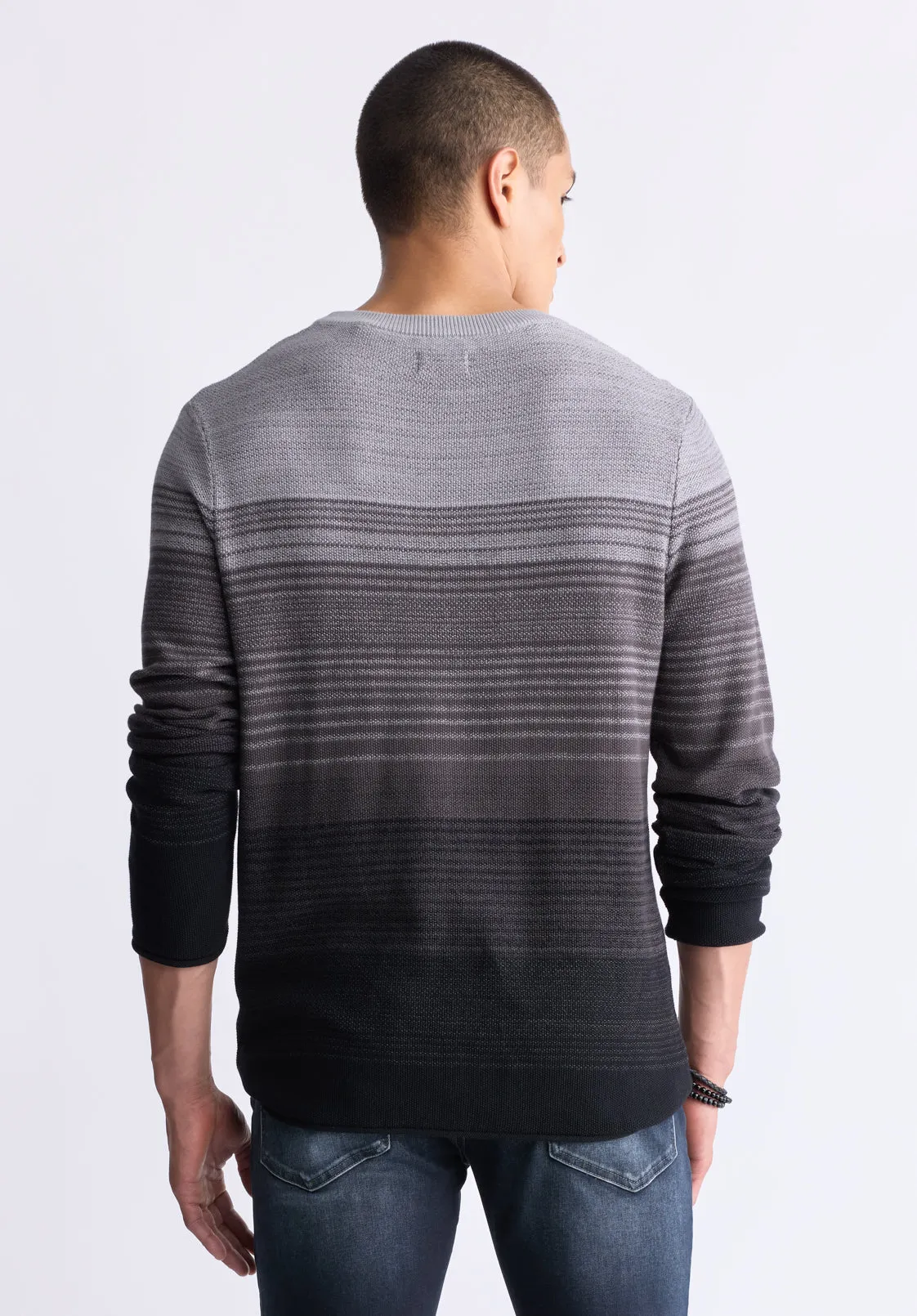 Waldy Men's Gradient Striped Knit Pullover, Charcoal - BM24419