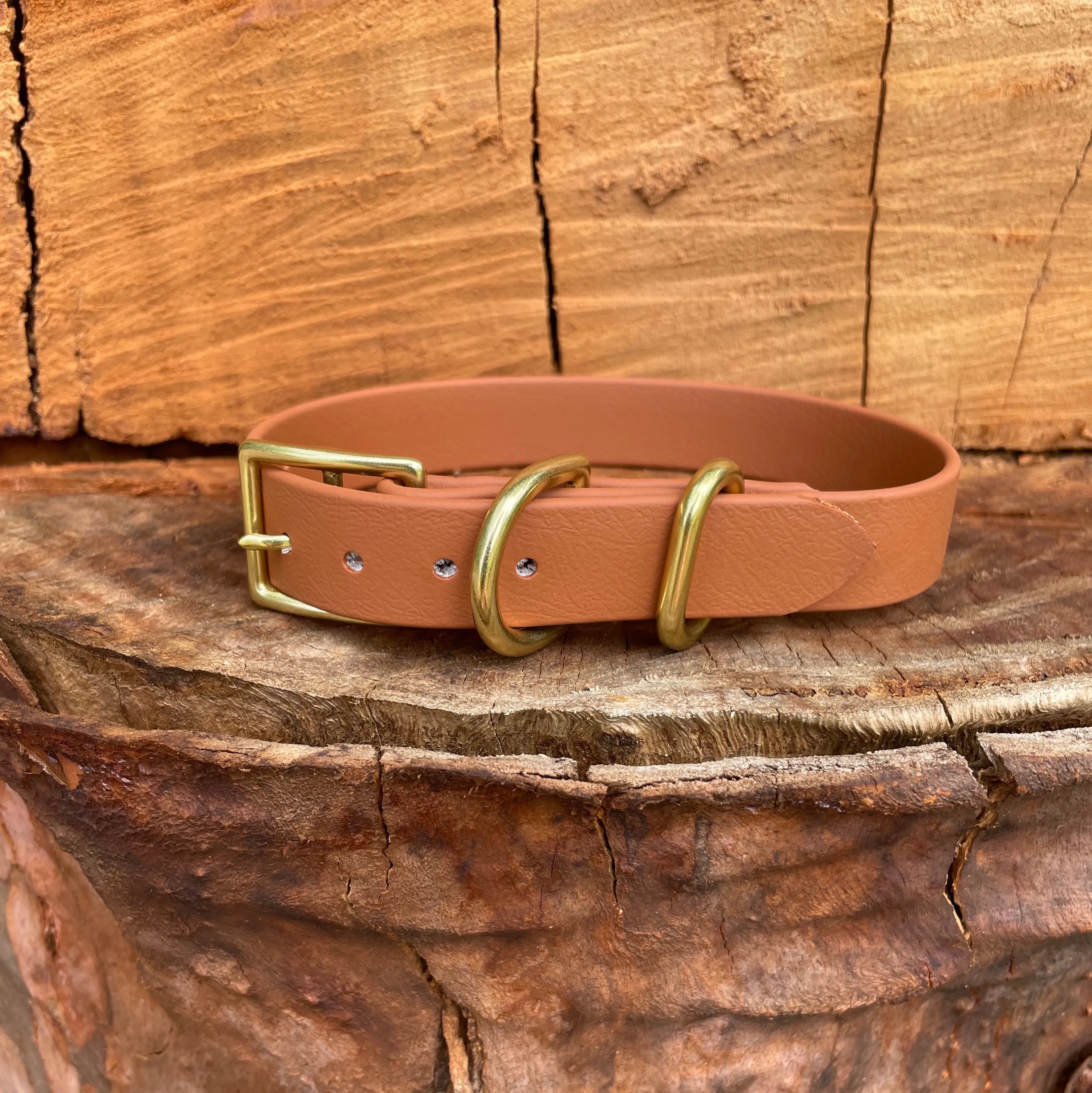 Waterproof Buckle Collar : Mocha   Brass