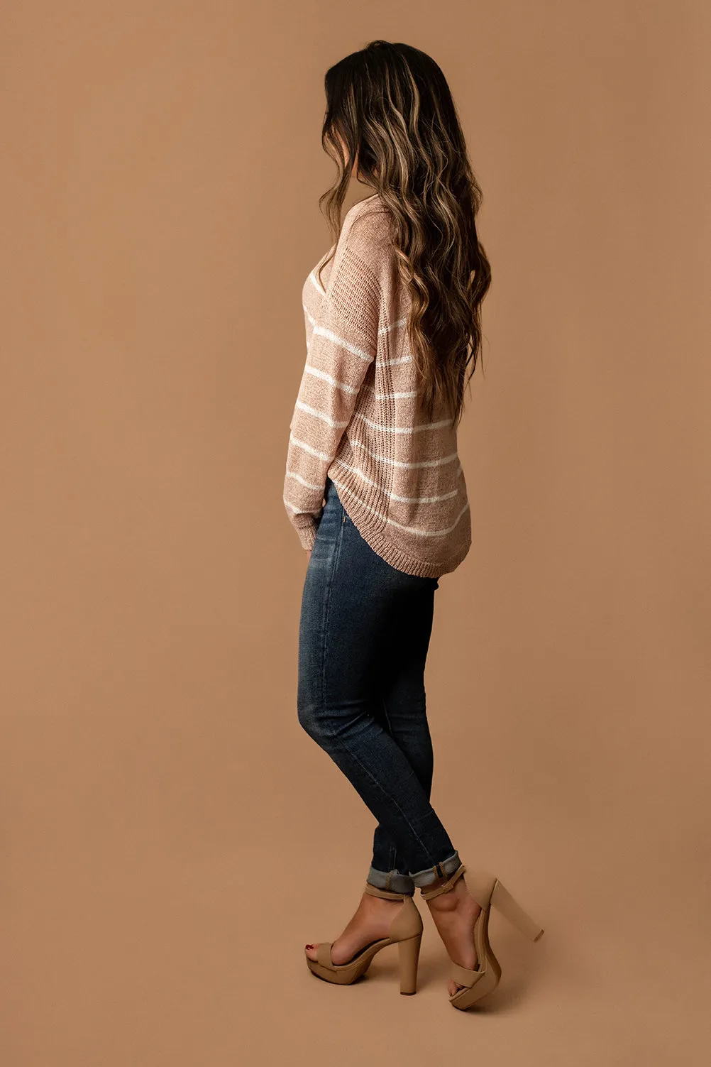 Way Too Much Striped Long Sleeve Top (Blush)