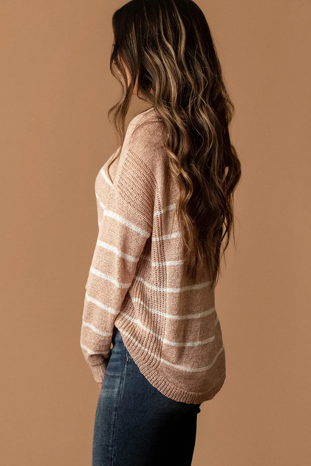 Way Too Much Striped Long Sleeve Top (Blush)