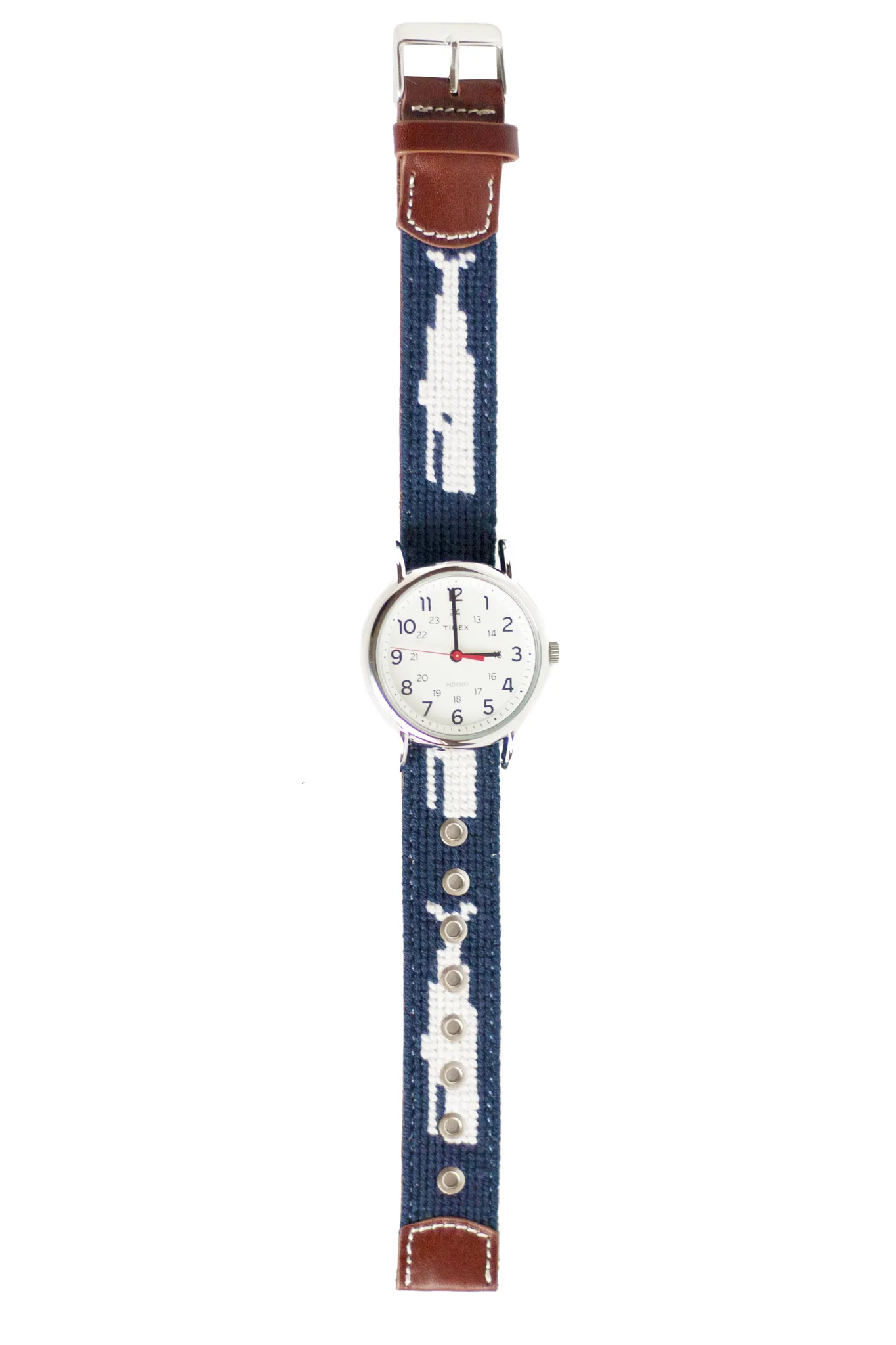 Whale Needlepoint Watch Strap and Timex Watch Face
