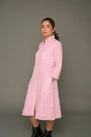 White & Pink 'Sassy' Cotton Shirt Dress