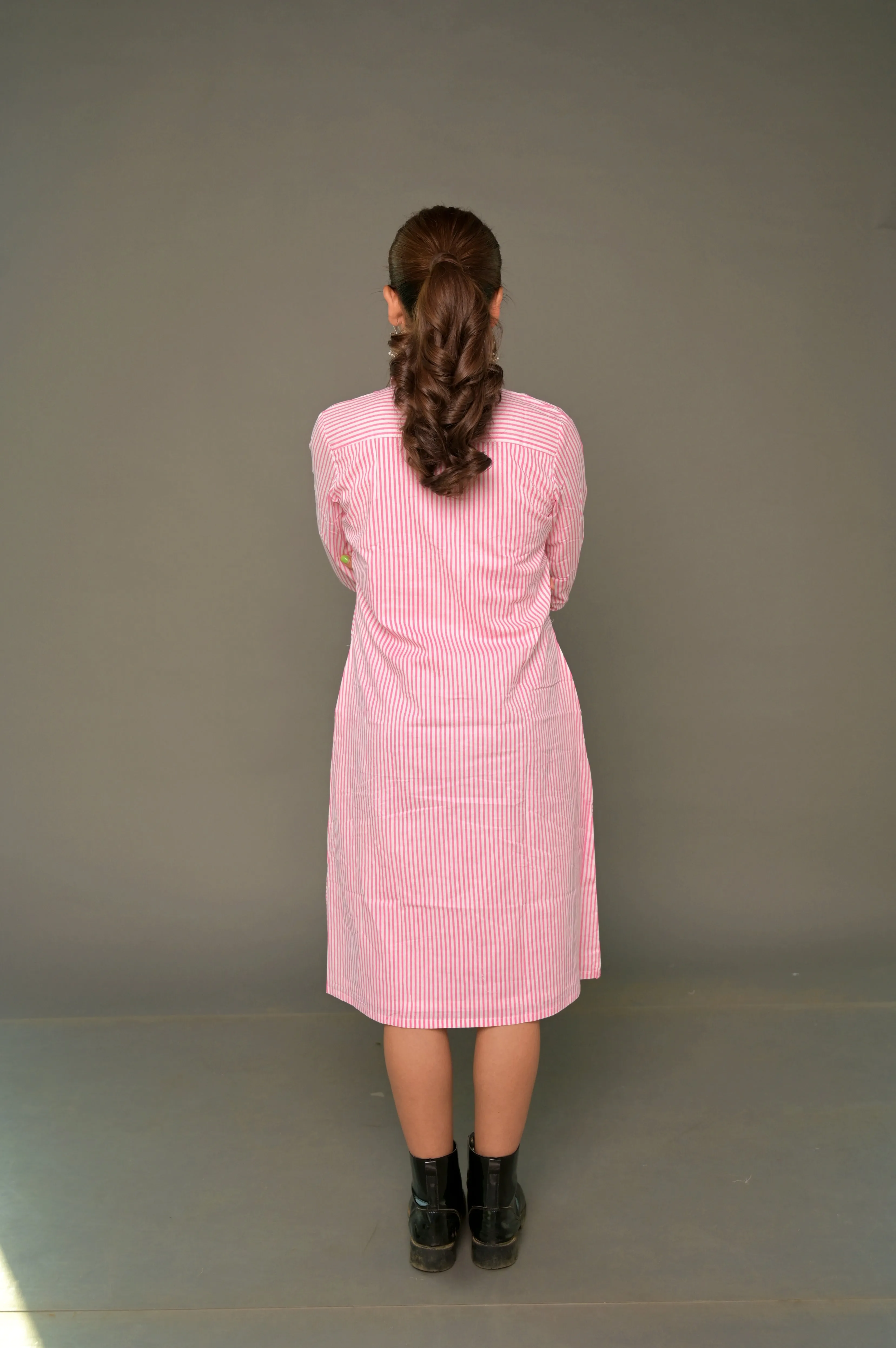 White & Pink 'Sassy' Cotton Shirt Dress