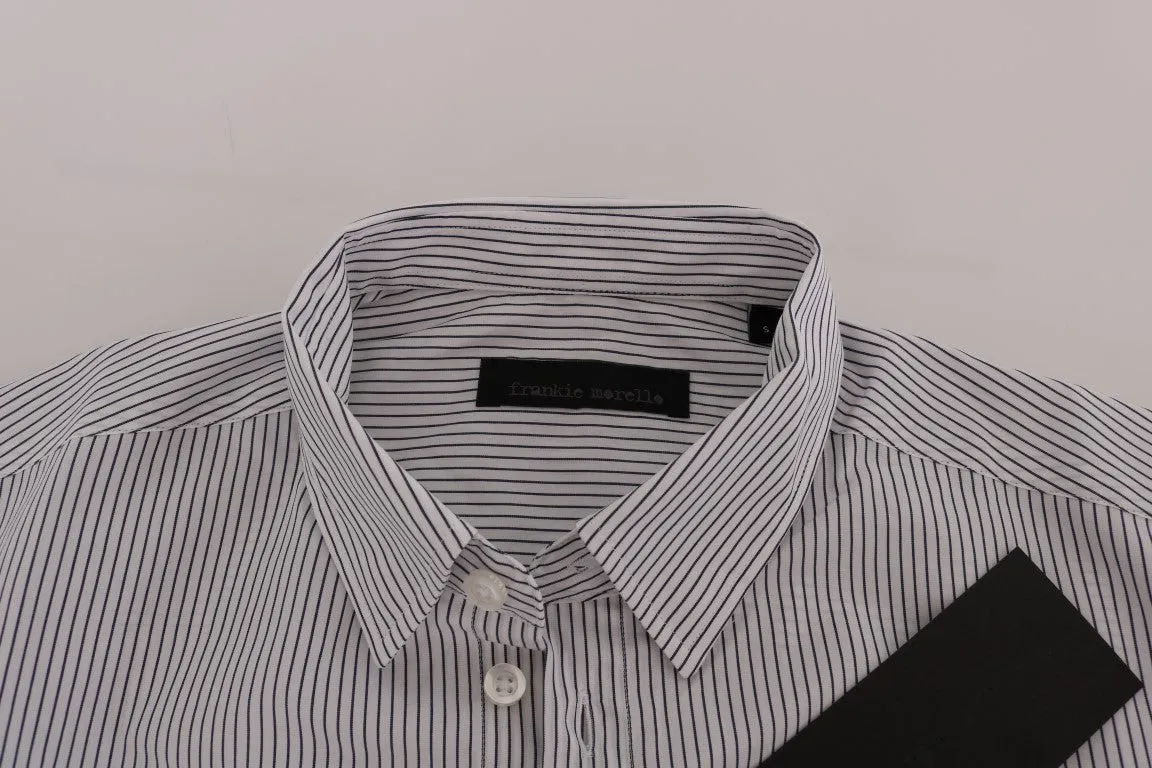 White Blue Striped Casual Cotton Regular Fit Shirt