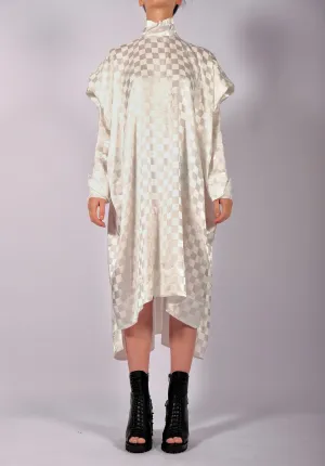 White Checkered Dress with Sleeves