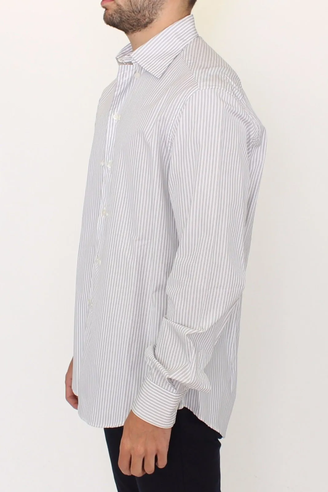 White Gray Striped Regular Fit Casual Shirt